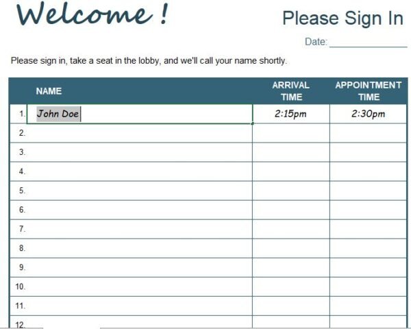 APPOINTMENT SIGN IN