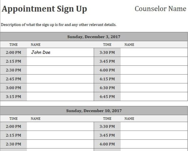 APPOINTMENT SIGN UP