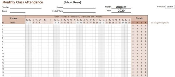 Class Attendance Monthly