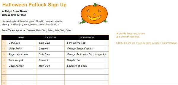 Halloween Potluck Sign-In