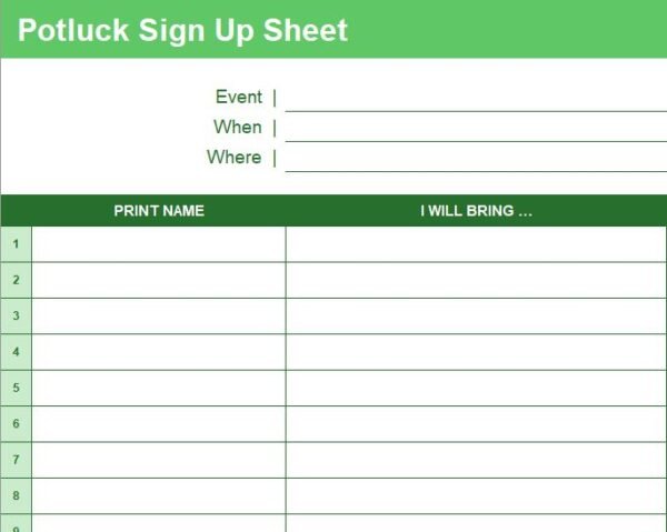 Potluck Sign-Up Printable