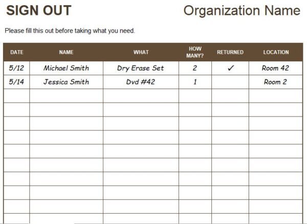 Sign-Out Sheet