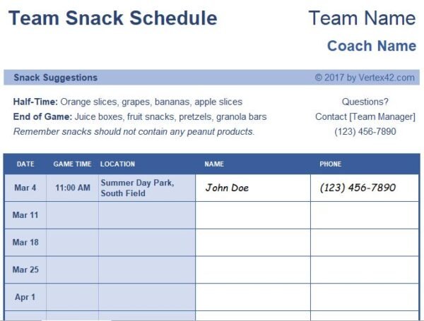 Team Snack Schedule