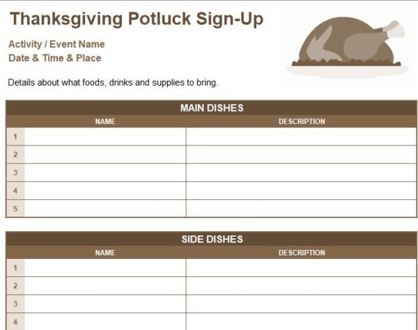 Thanksgiving Potluck Sign-Up