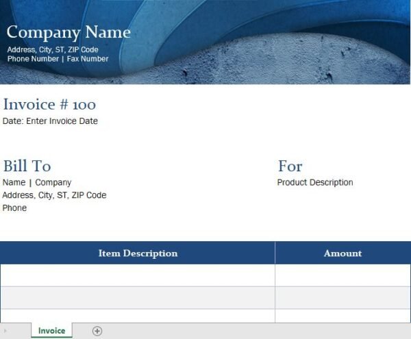 Blue Invoice Excel Template