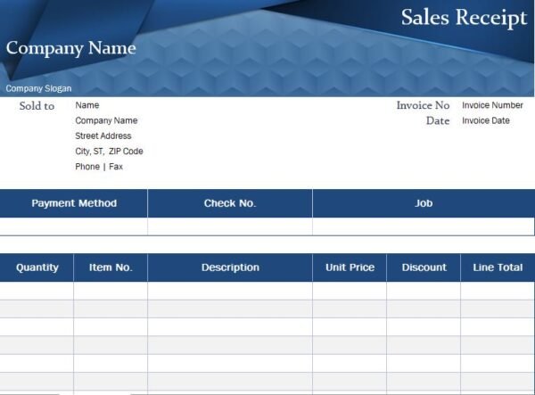 Blue Sales Receipt Excel Template