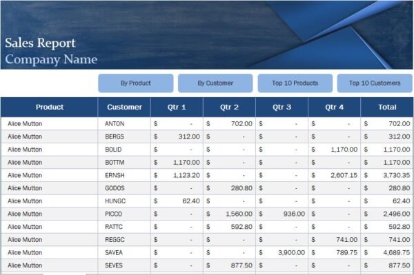 Blue Sales Report Excel Template