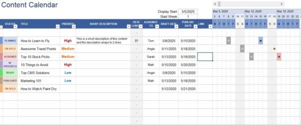 Content Calendar Excel Template