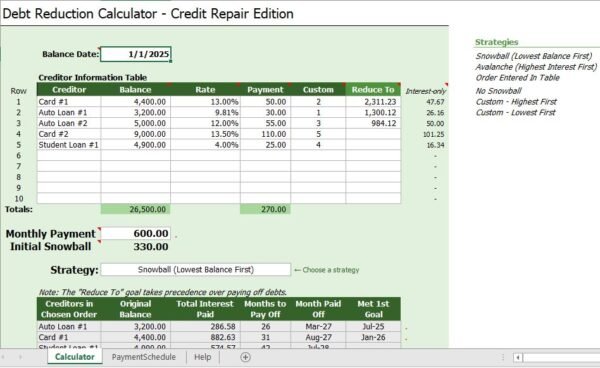 Credit Repair Calculator – Excel Template