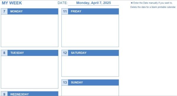Daily Calendar Excel Template