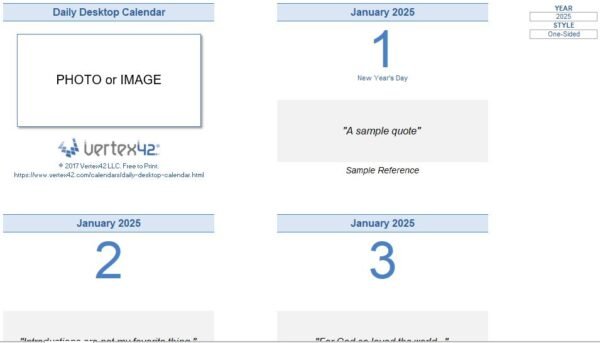 Daily Desktop Calendar Excel Template