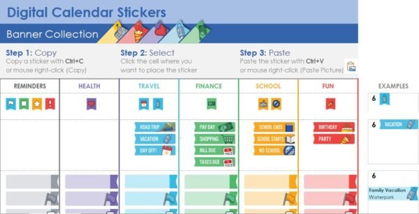 Digital Calendar with Sticker Banner Excel Template