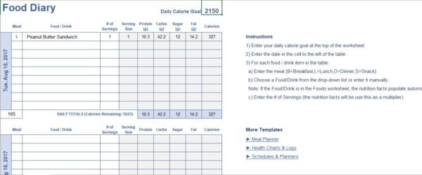 Food Diary with Daily Calorie Goal
