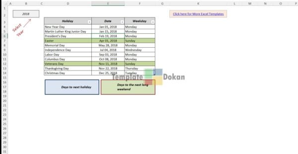 Holiday Calendar Template Excel