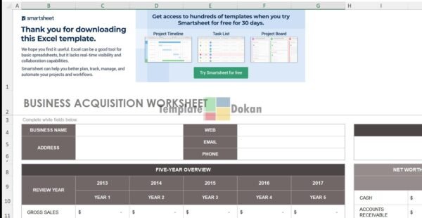 Business Acquisition Worksheet Template