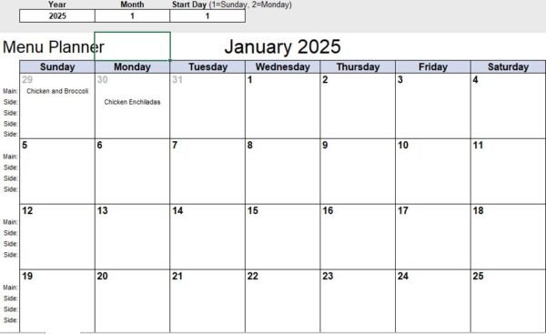 Menu Planner with Grocery List – Excel Template