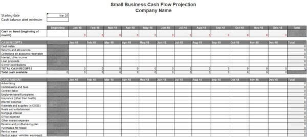 Small Business Cash Flow Projection Excel Template