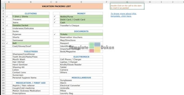 Vacation Packing List Template