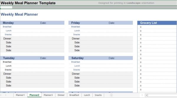 Weekly Meal Planner Excel Template