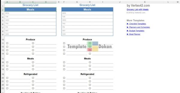 Grocery List With Meals