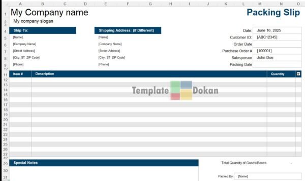 Packing Slip Template