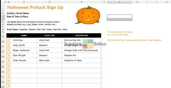 Potluck Sign Up Halloween