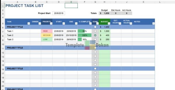 Project Task List Template