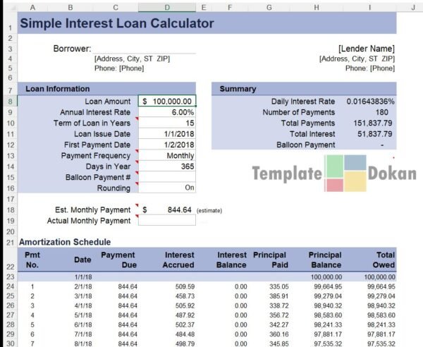 Simple Interest Loan Calculator