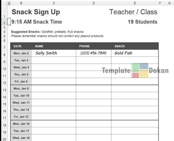 Snack Schedule Class
