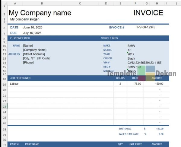 Vehicle Repair Invoice