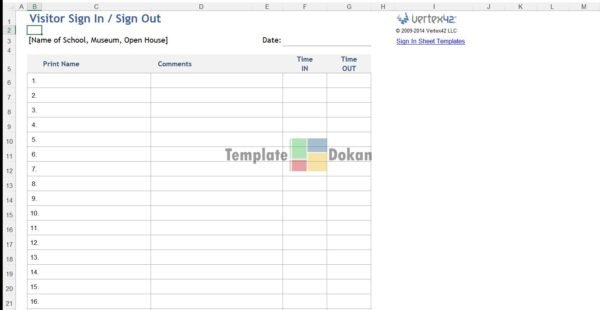 Visitor Sign In Out Sheet