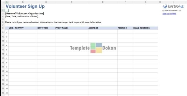 Volunteer Sign Up Sheet