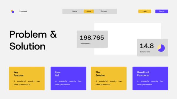 Modern Pitch Deck Template – White, Purple & Yellow Design