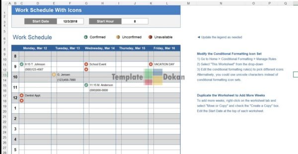 Work Schedule With Icons