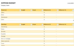 Expenses - Actual vs Budget Excel Template